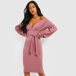 Off Shoulder Wrap Midi Dress